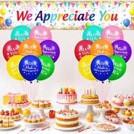 We Appreciate You Decorations Colorful Appreciate You Banner Yard Sign with 18 Pcs Balloons Thank You for All You Do Banner Employee Staff Appreciation Gifts Teacher Doctor Appreciation Party Decor