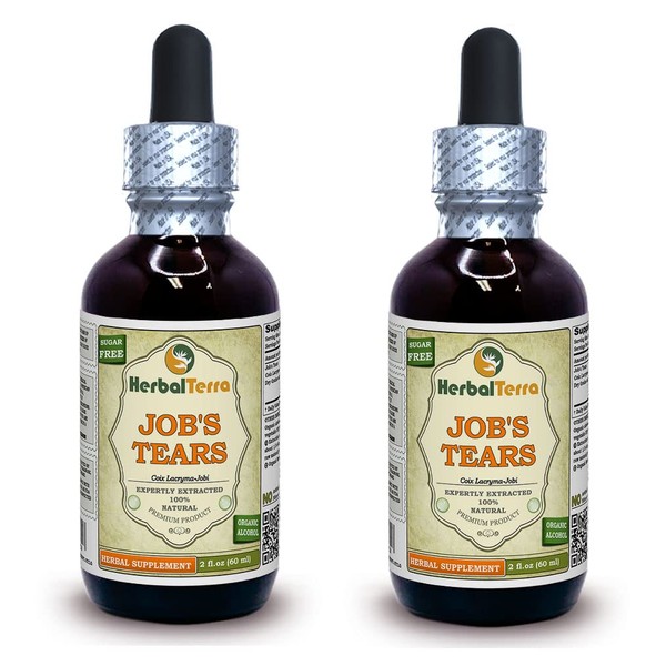 Job's Tears (Coix Lacryma-Jobi) Tincture, Organic Dried Grains Liquid Extract (Brand name: HerbalTerra, Proudly made in USA) 2x2 fl.oz (2x60 ml)
