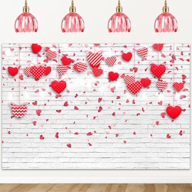 Avezano Love Sweet Heart Valentine's Day Backdrop for Photoshoot White Brick Wall 14 February Valentine's Bridal Shower Floral Birthday Party Glitter Lights Decoration Photography Background (10x7ft)
