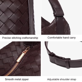 Women's Woven Vegan Leather Shoulder Bag Top-handle Bag Ladies' Fashion Handbag with Spacious Interior