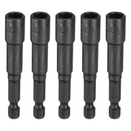HARFINGTON 5pcs Magnetic Nut Driver 7mm Hex Drive Socket CR-V Steel Power Screw Drill Bits Socket Wrench Tools with 1/4" Quick Change Hex Shank for Power Drills Impact Drivers, Black