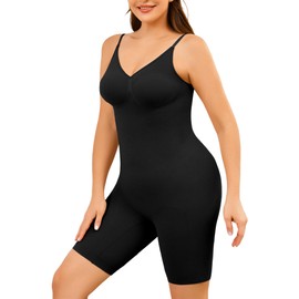 AegisChic Shapewear for Women Tummy Control Seamless Bodysuit Butt Lift Body Suits with Adjustable Straps Mid Thigh Black