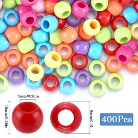 SOFPLATE 400Pcs Large Pony Beads Acrylic Pony Beads Acrylics Multicolor Assorted Round Spacer Bead with Large Holes for jewellery Making Bracelet Necklace Decoration DIY Accessories Friendship Craft