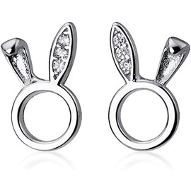 Cute CZ Rabbit Stud Earrings for women Girls S925 Sterling Silver Cubic Zirconia Delicate Tiny Studs Earring Hypoallergenic Birthday Jewelry Gift