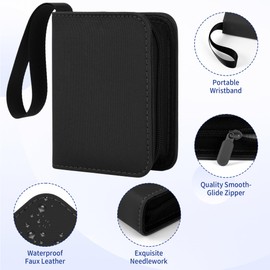 1 Pocket Card Binder with Zipper, 100 Pockets Mini Trading Card Album, Premium PU Leather Single Card Binder, Small Display Folder for TCG & Sports Cards-Black