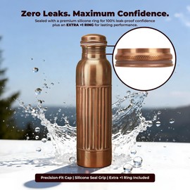 FURNISHFUL FINESSE Copper Water Bottle, 34 Oz, Antique Black, Pure Copper Water Bottle, Travel, Gym, Hiking, Ayurveda - Pack of 2