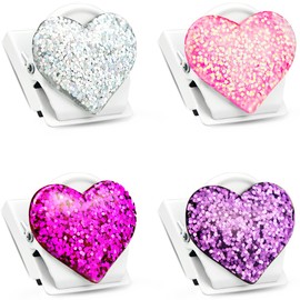 QingCo 4 Pack Bling Bling Love Heart Magnetic Clips Heavy Duty, 1.4x1.2in Refrigerator Magnet Clips, Magnetic Money Clip, Metal Magnetic Clips for Hanging Whiteboard Wall Memo Classroom