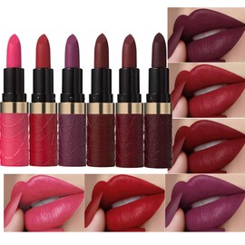 ORANOT- Juego de 6 lápices labiales mate de color rosa, rojo oscuro, morado y rojo vino, lápiz labial de terciopelo para mujer de larga duración al...