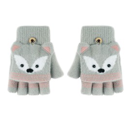 Kids Double Layer Knitted Warmer Gloves Plush Hanging Neck Mitten with Rope Toddler Winter Full Finger Wrist Glove Children Hand Warmer Outdoor Thermal Mitten Girls Boys Xmas Gifts for 1-4 Years Old