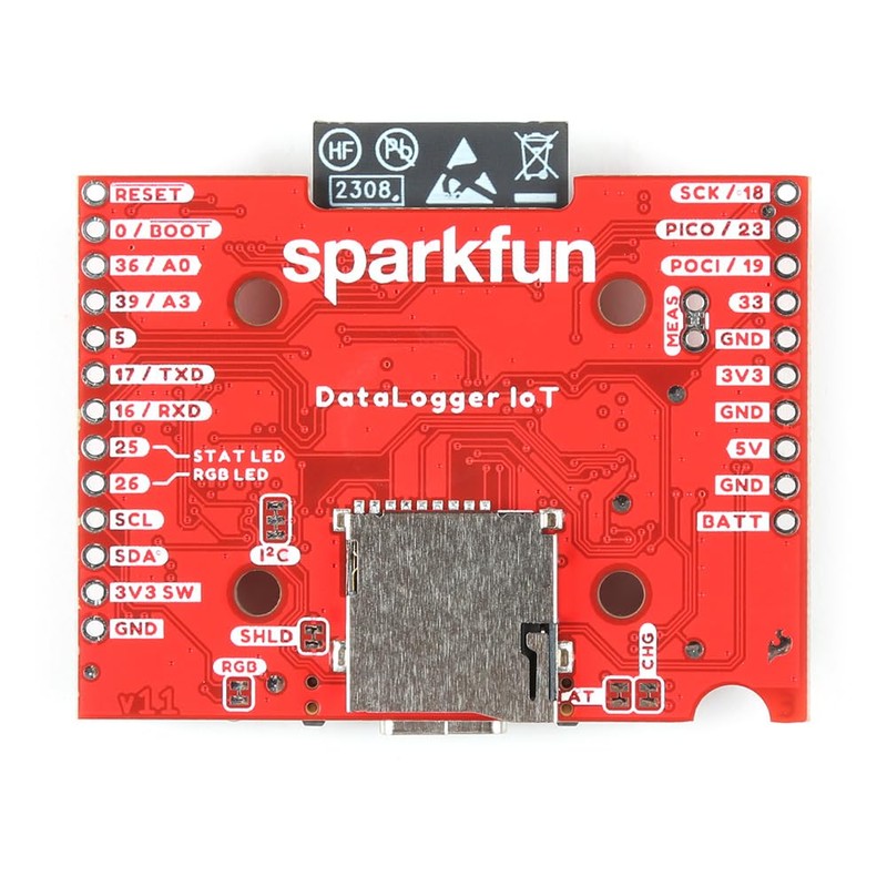 SparkFun DataLogger IoT, ESP32-WROOM-32E Module, MAX17048 LiPo Fuel Gauge, Dimensions: