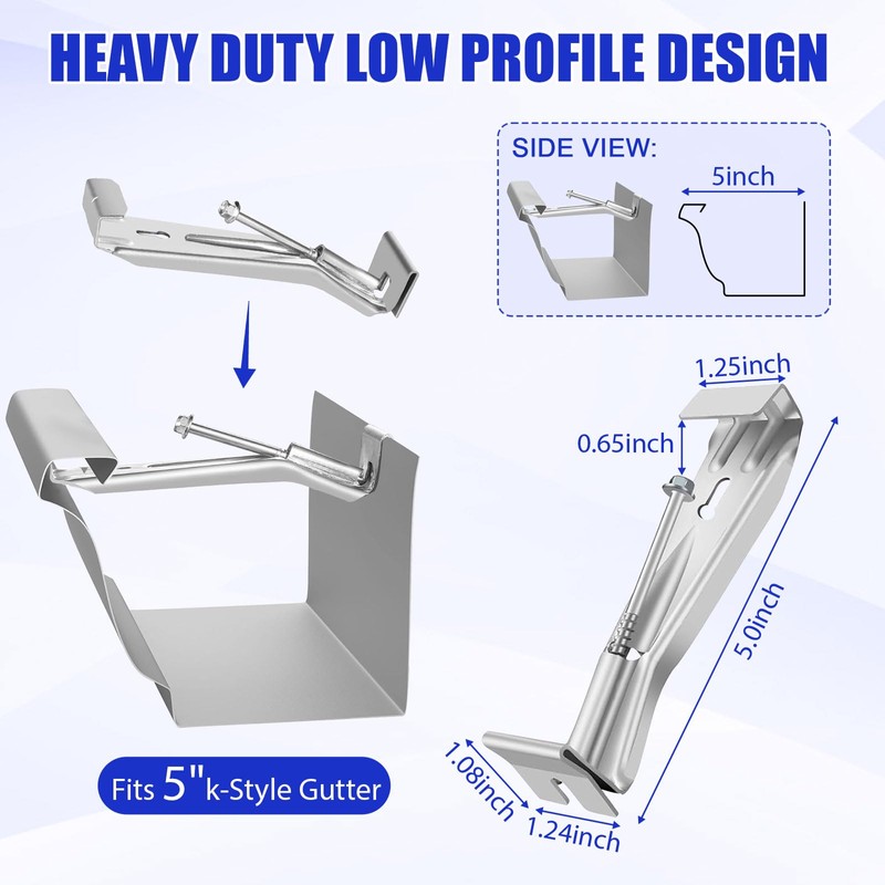 25 Pack Gutter Hangers, 5 Inch Gutter Guard with Speed