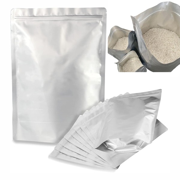 Rice Storage Bags, Rice Bags, 22.0 lbs (10 kg), 8 Rice Vacuum Storage Containers, Aluminum Bags, Extra Large, Zippered, Storage Bags, Refrigerator Storage, Zipper Included, Light Shielding Bags (0.8 lbs (2XL - 35 x 50 cm), Rice Bags 22.0 lbs (10 kg) - 8 