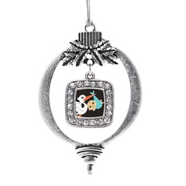 Inspired Silver - Stork Brings A Boy - Silver Christmas Ornament - Square Charm Christmas Tree Ornament with Cubic Zirconia - Holiday Hanging Decoration