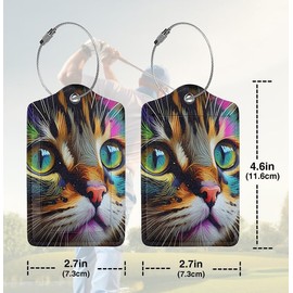 2 Pack Luggage Tags for suitcases Cute Cat Luggage Tag, Leather Stainless Steel Loop Label Tag for Men Women Travel Bag Suitcase(cat face)