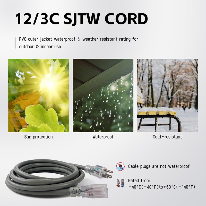 EP 50 Ft Lighted Outdoor Extension Cord - 12/3 SJTW