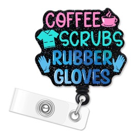 ERHACHAIJIA Coffee Scrubs Rubber Gloves Funny Retractable Badge Reel Gift for Nurse Doctor Medical Assistant Nursing Student (Black)