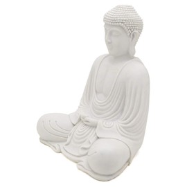 Serene Meditating Buddha Statue in White Finish for Indoor and Outdoor Use (White)