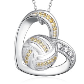 Zunxinsan Volleyball Necklace S925 Sterling Silver Volleyball Pendant Necklace Heart Sports Jewelry Gifts for Women, no, Sterling Silver, No Gemstone