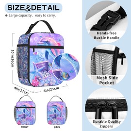 TREKTOTS Dolphin Insulated Lunch Bag for Girls Ages 6-8, Large Capacity Thermal School Lunch Box with Detachable Handle, Perfect for Kindergarten & Elementary