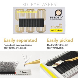 Eyelash Extension, 3D W Shape Lash Extension, 0.07 mm C 8-15 mm, 12 Rows, Natural Soft Blister Card for Transplanting Eyelashes for Artists, Beginners, Beauty Salon (3D-0.07-C8-15mm-Matte