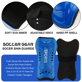 Youth Soccer Shin Guards for Kids Child Calf Protective Gear Soccer Equipment Soccer Shin Pads Calf Sleeves Protection for 3-5,5-10,10-15 Years Old Boys Girls Children (Blue, S 3-5 Years Old)