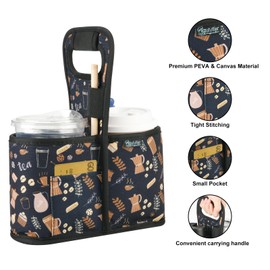 Beautyflier Drink Carrier with Handle for Delivery Reusable Insulated Coffee Cup Carrier Portable Cup Holder with Handle Organizer Tote Bag for Hot & Cold Drinks (2 Cup, Pattern3)