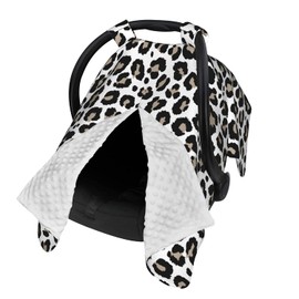 9CH Car Seat Canopy for Babies, Peekaboo Opening Minky Car seat Cover for Baby Mom Nursing Breastfeeding Covers, Minky Blanket for Infant Toddler (Leopard)