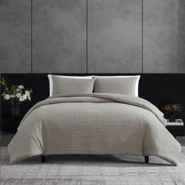 Vera Wang - Queen Comforter Set, Premium Cotton Bedding Set with Matching Shams, Chic Room Essentials, Oeko-Tex Certified (Puckered Texture Grey, Queen)