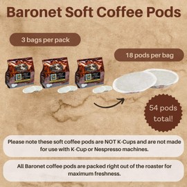 Baronet Coffee Pods [DECAF Colombian -54 Pods] Single Cup Use Like Senseo - 3 Bags of 18 Single Serve 8 Gram, Regular Strength, Medium Roast [DECAF Colombian]