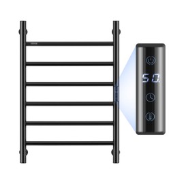 VEVOR 6 Bars Towel Warmer Rack, Wall Mounted Heated Towel Rack for Bathroom, IPX5 Waterpoof Towel Heater Rack with Timer & LED Display Screen, 5 Levels Adjustable Temperature Towel Heater, Black