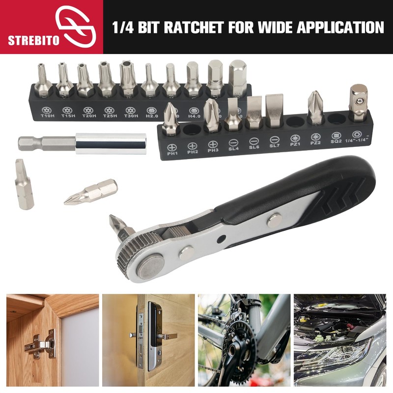STREBITO Mini Ratchet Set, 22-Piece 1/4 Ratchet Right Angle Screwdriver,