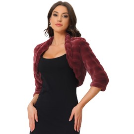 Allegra K Women's Bolero Jacket for Evening Dresses Open Front Cropped Fluffy Faux Fur Shrug X-Small Burgundy