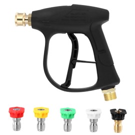QWORK Pressure Washer Gun with 5 Nozzle Tips, M22-14 Thread Inlet, 1/4 Inch Quick Connect Adapter, 4000 PSI