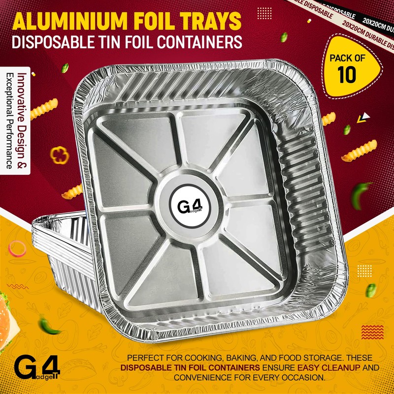 G4GADGET 10 Pack Aluminium Foil Baking Trays - 20x20cm Square