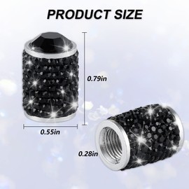 Alpmosn Car Wheel Tire Valve Caps, 4 PCS Bling Tire Valve Caps, Crystal Tire Caps Shinny Rhinestone for Women, Universal Car Dustproof Tire Valve Caps for Cars, Trucks, SUV and Motorcycles (Black)
