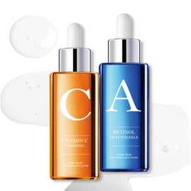 Anti Aging Serum Hyaluronic Acid Serum Duo Set - Vitamin C AM. & Retinol PM. - Collagen Boost, Anti-Wrinkle, Anti-Aging, Dark Circle, Sun Damage, Brighten Hydrate Face Serum, Korean Skin Care