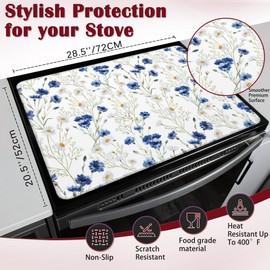 Daisy Electric Stove Top Cover Protector,Blue Cornflower Glass Flat Top Stove Mat,Heat-Resistant Oven Induction Cooktop Mat for Ceramic Countertop Mats Dish Drying Mat