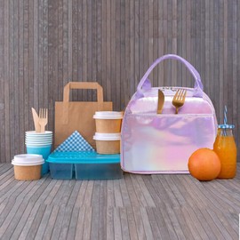 Lunch Bag for Women Girls Lunch Tote Bag Reusable Insulated Lunch Box Large Capacity Lunch Bag for Work Picnic or Travel,Sparkle Purple