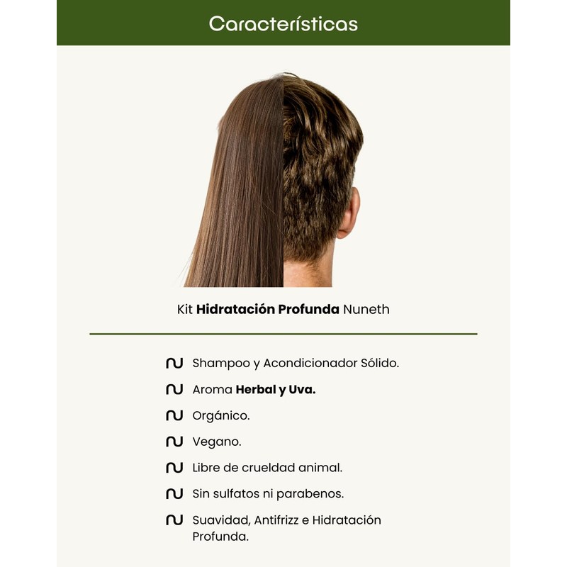 Kit Hidratación Profunda Nuneth - Shampoo Sólido de Xixi, 65gr