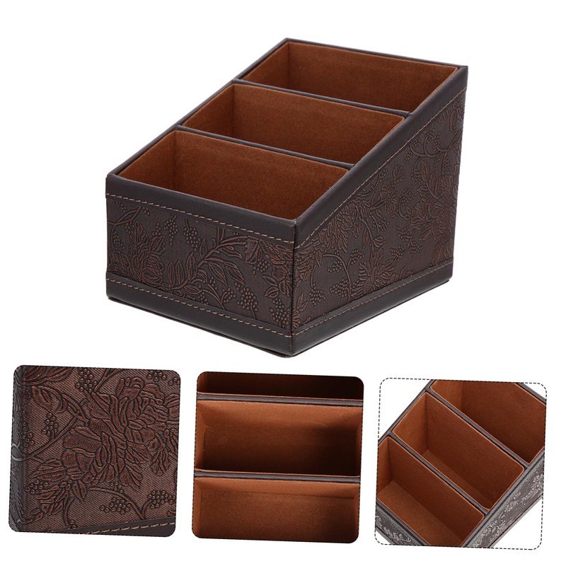 Ciieeo Leather Storage Box Desktop Organizer Remote Control Holder Scissors