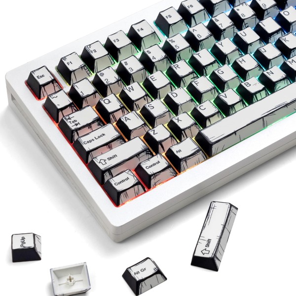 dagaladoo PBT Anime Keycaps Set,White Manga Keycaps 60 75 100
