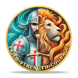 ACGZQY Lion and Knight Coin - Christian Challenge Coin - Faith Strength Courage Coin - Philippians 4:13 Religious Red Cross Token Inspirational Knight Spirit Gifts (A)