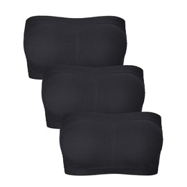 Women Bandeau Bra Padded Strapless Bralette Bra Seamless Bandeau Tube Top(Medium,Black)
