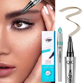 3D Waterproof Eyebrow Pencil with 4 Fork Tips, Microblading Eyebrow Pencil, Hair Drawing, 4 Point Eyebrow Pencil, Long-Lasting Natural Eyebrow Makeup (Grey)