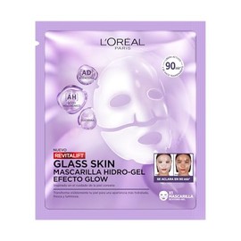L'Oréal Paris Revitalift Glass Skin Mascarilla Hidrogel 1pza EFECTO GLOW EN 90 MIN, Hidratación Profunda con Centella Asiática y Ácido Hialurónico