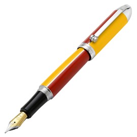 Xezo Visionary Medium Brass and Aluminum Fountain Pen, Hand Lacquered in Aspen Yellow and Red Color. Numbered in Limited Edition of 500. Classic Art Deco Color Disposition, Retrofuturistic Body Style