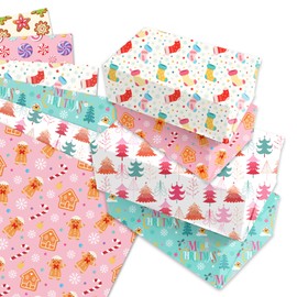 Pink Christmas Wrapping Paper 12 Sheets,6 Types Pink Wrapping Paper Christmas,Candy Gingerbread Gift Decoration Paper Party Gift Decorative Paper and Holiday DIY Crafts Gift Wrapping(20x27 Inch)