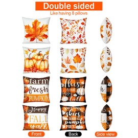 TOYPOPOR Fall Decorations for Home, Double Sided Throw Pillow Covers 20x20 Set of 4 Outdoor Indoor Fall Decor Pumpkin Fallen Leaves Autumn Thanksgiving Throw Pillow Cover for Living Room Bedroom Couch