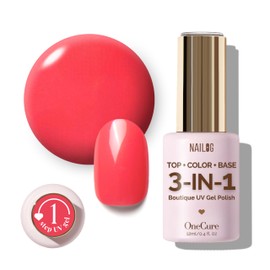 NAILOG Gel Nail Polish 12ml Top Coat Color Gel Base One Step 3-In-1 Formula Soak Off UV Gel Polish for Home DIY & Gifting | Peach Red