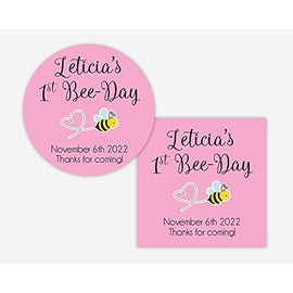 Birthday Thank You Sticker, Color Background Birthday Favor Sticker, Bee Theme Birthday Favor Stickers, Honey Jar Stickers (#644-SS)